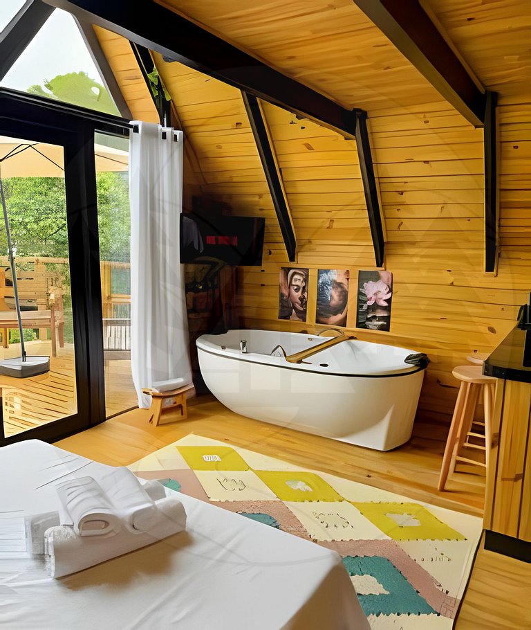 Cabana c/ Hidro, Lareira e Café na Rota do Vinho